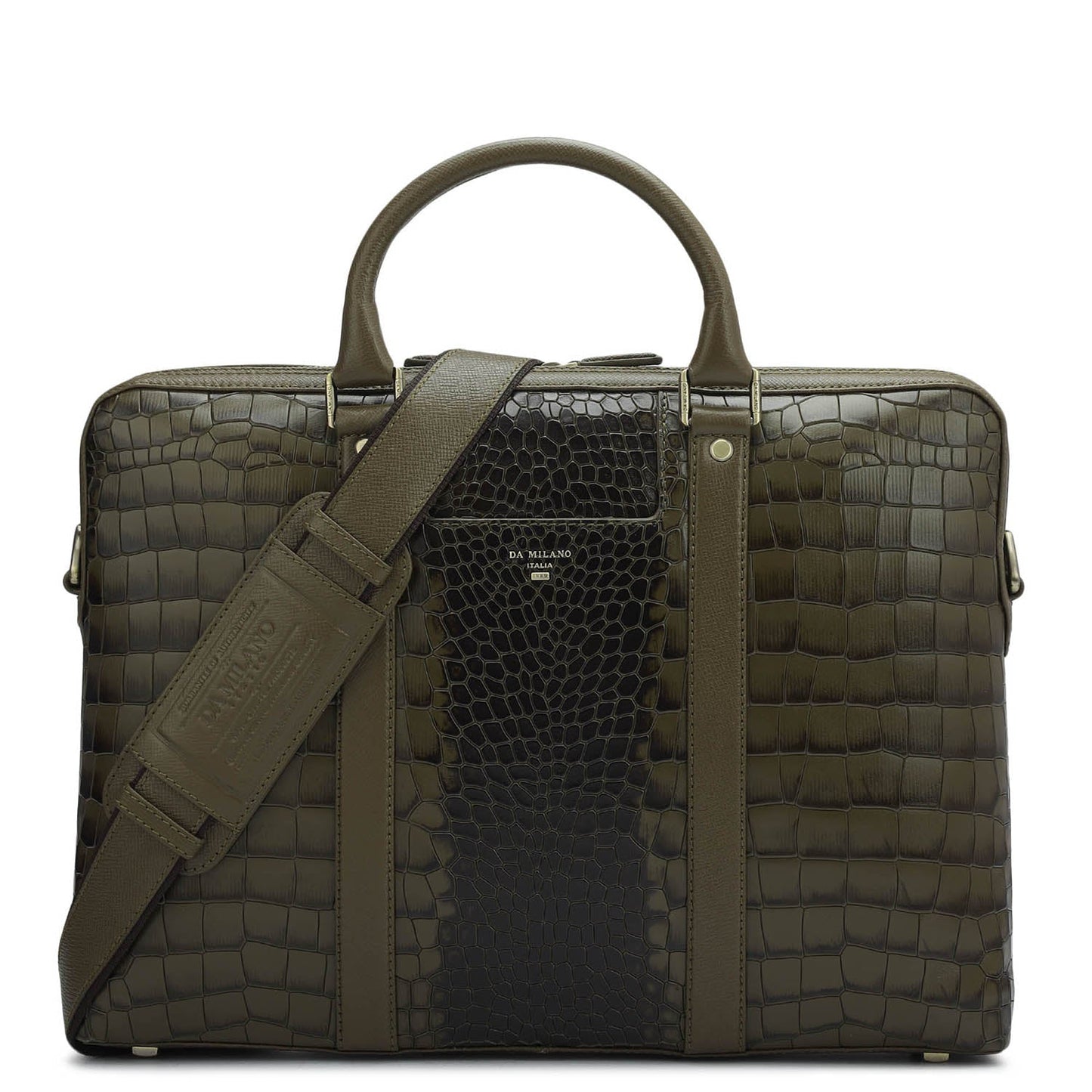 Croco Franzy Leather Laptop Bag - Military Green