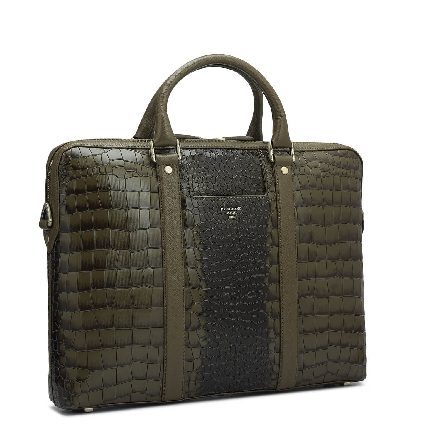 Croco Franzy Leather Laptop Bag - Military Green