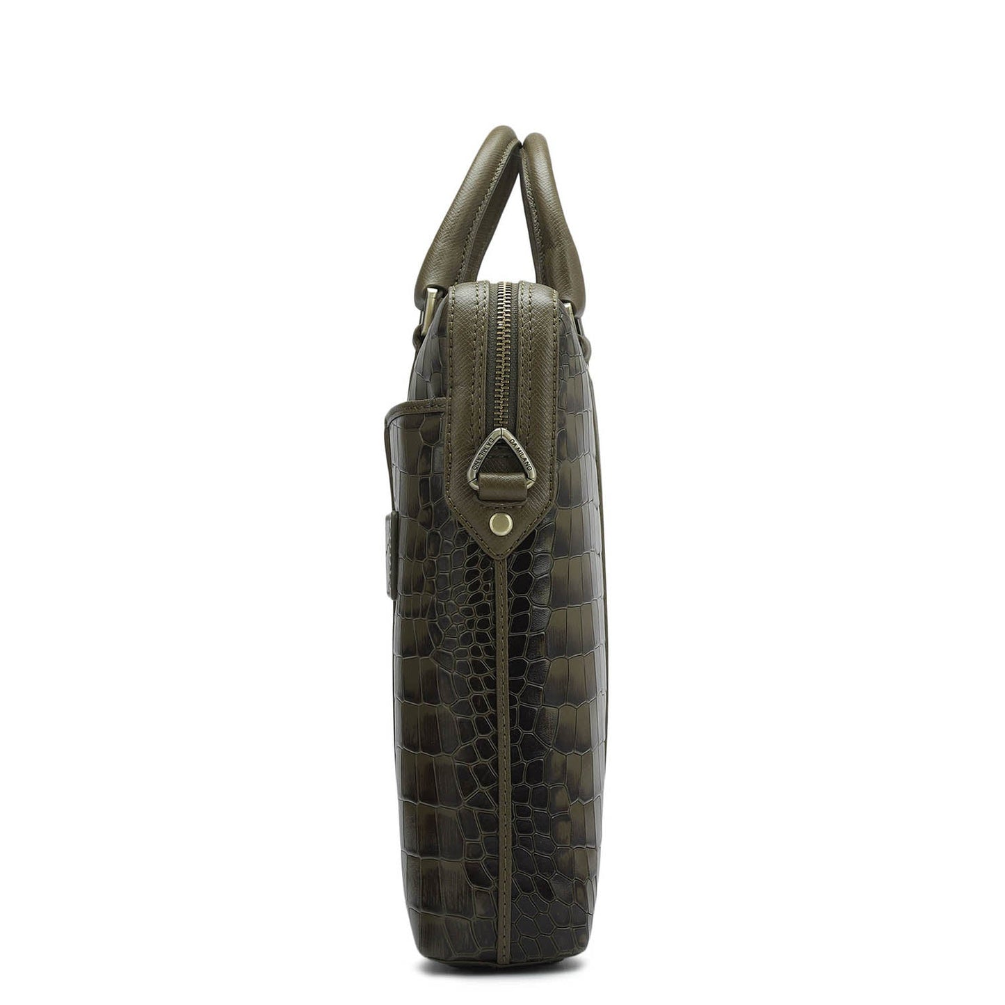 Croco Franzy Leather Laptop Bag - Military Green