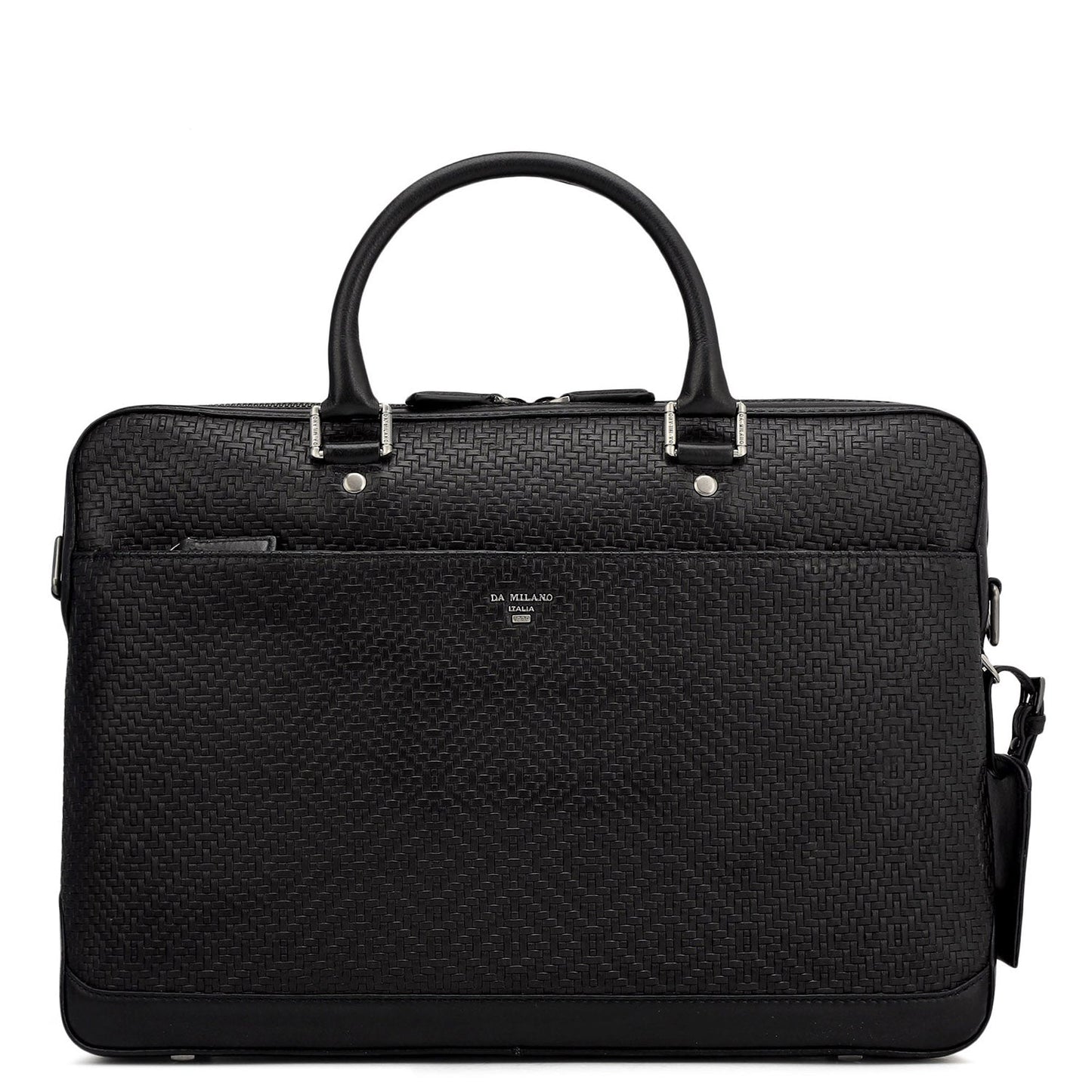 Mat Emboss Leather Laptop Bag - Black