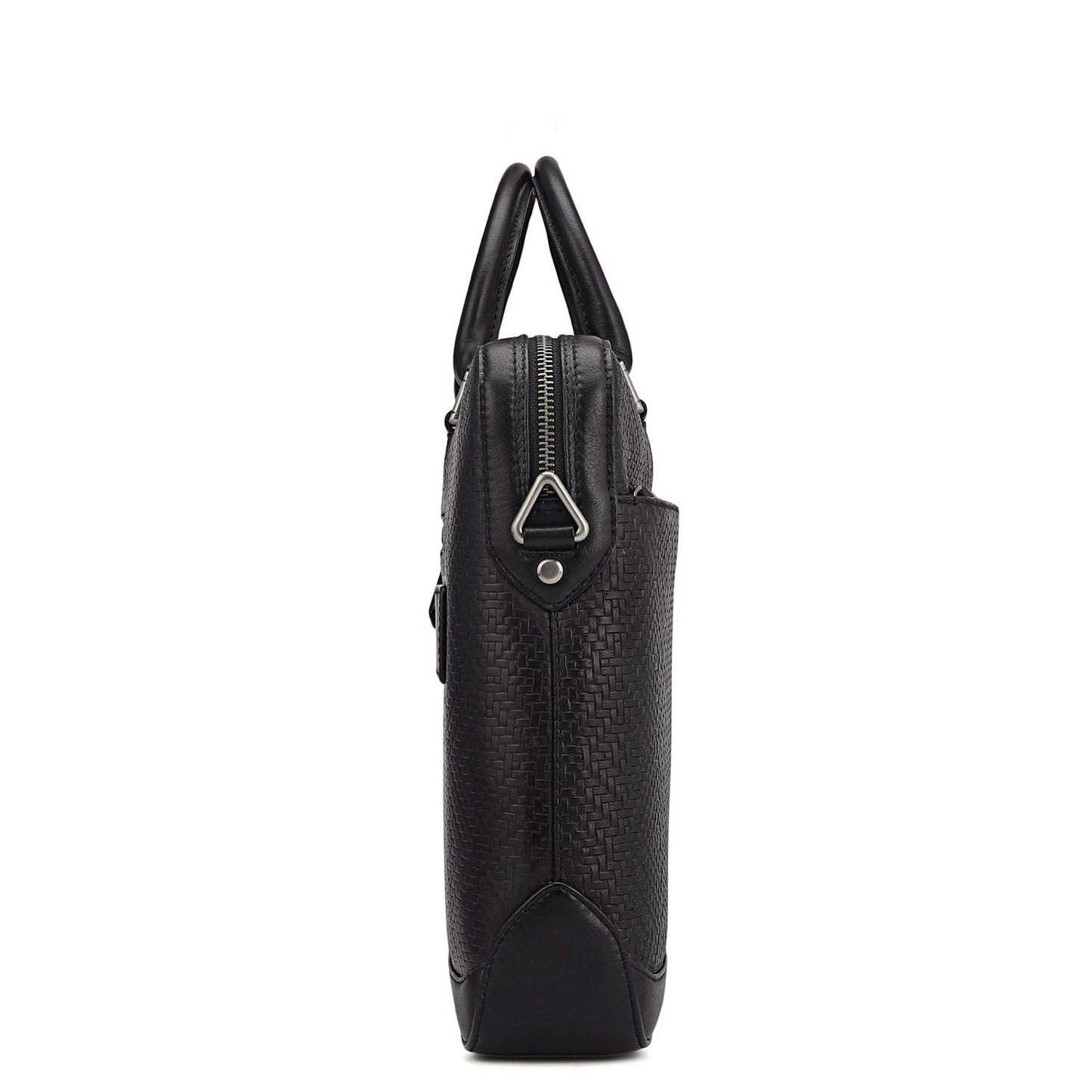 Mat Emboss Leather Laptop Bag - Black