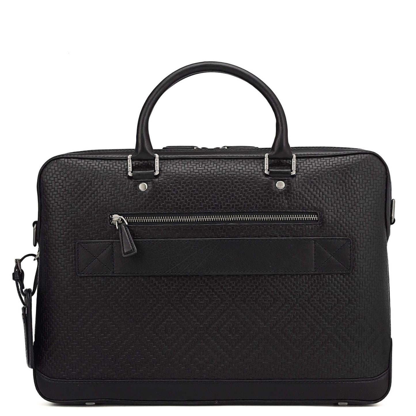 Mat Emboss Leather Laptop Bag - Black