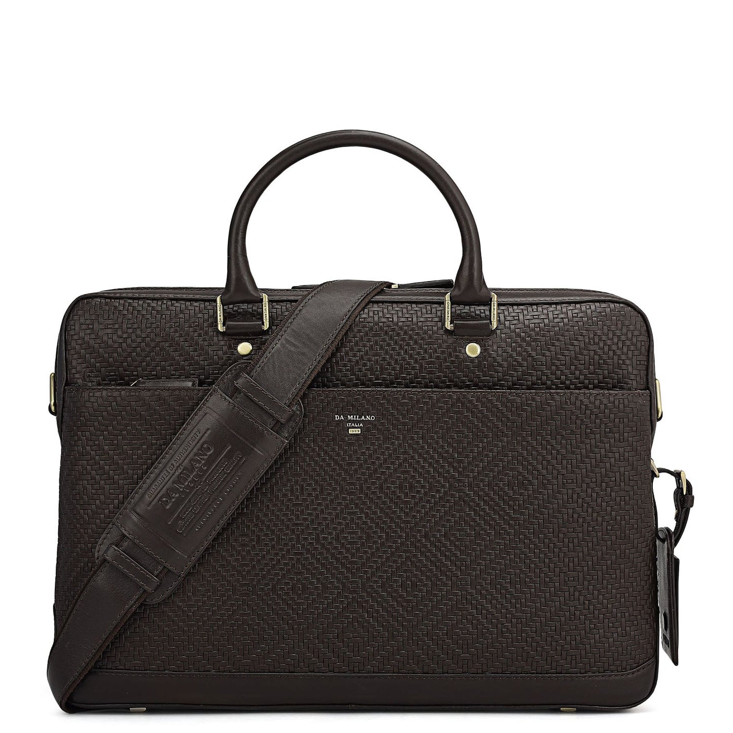 Mat Emboss Leather Laptop Bag - Brown