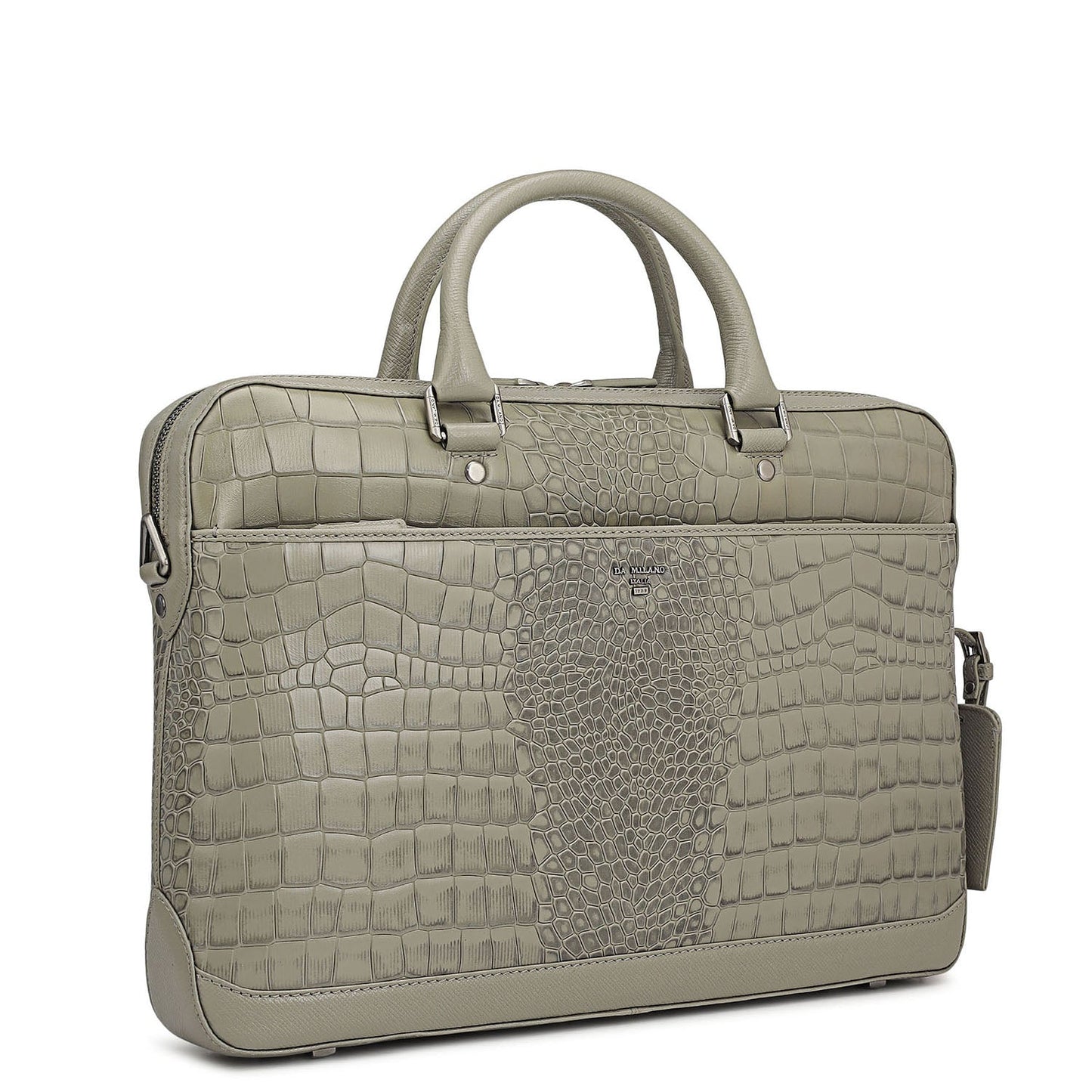 Croco Leather Laptop Bag - Stone Grey
