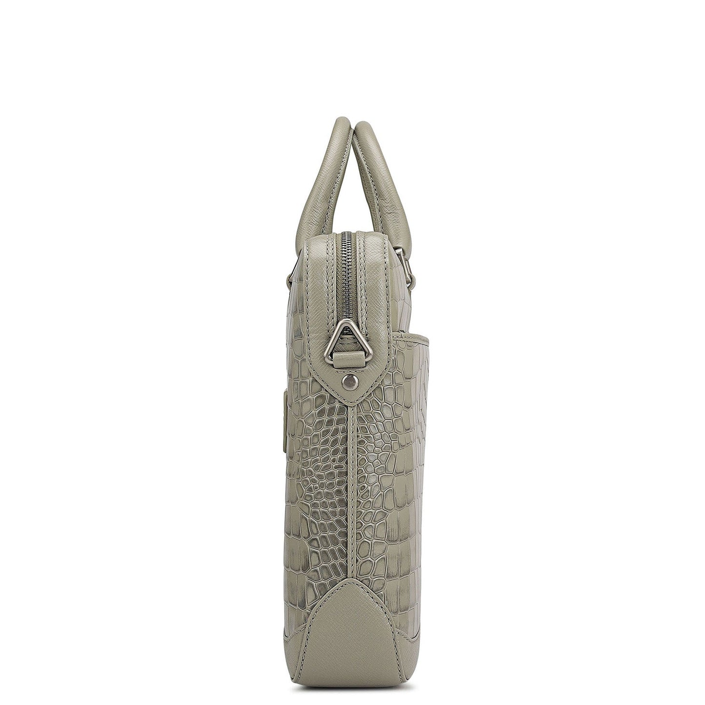 Croco Leather Laptop Bag - Stone Grey