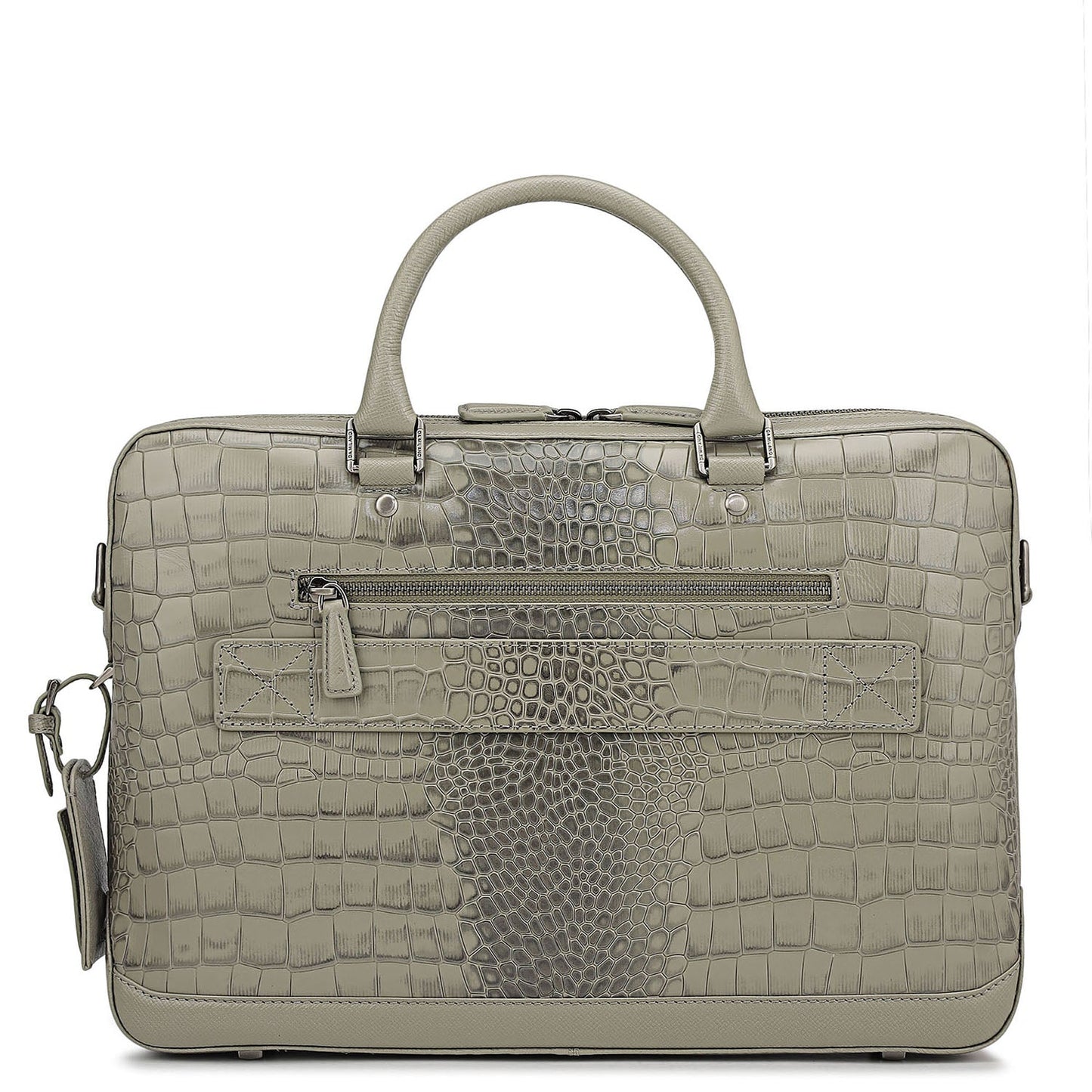 Croco Leather Laptop Bag - Stone Grey
