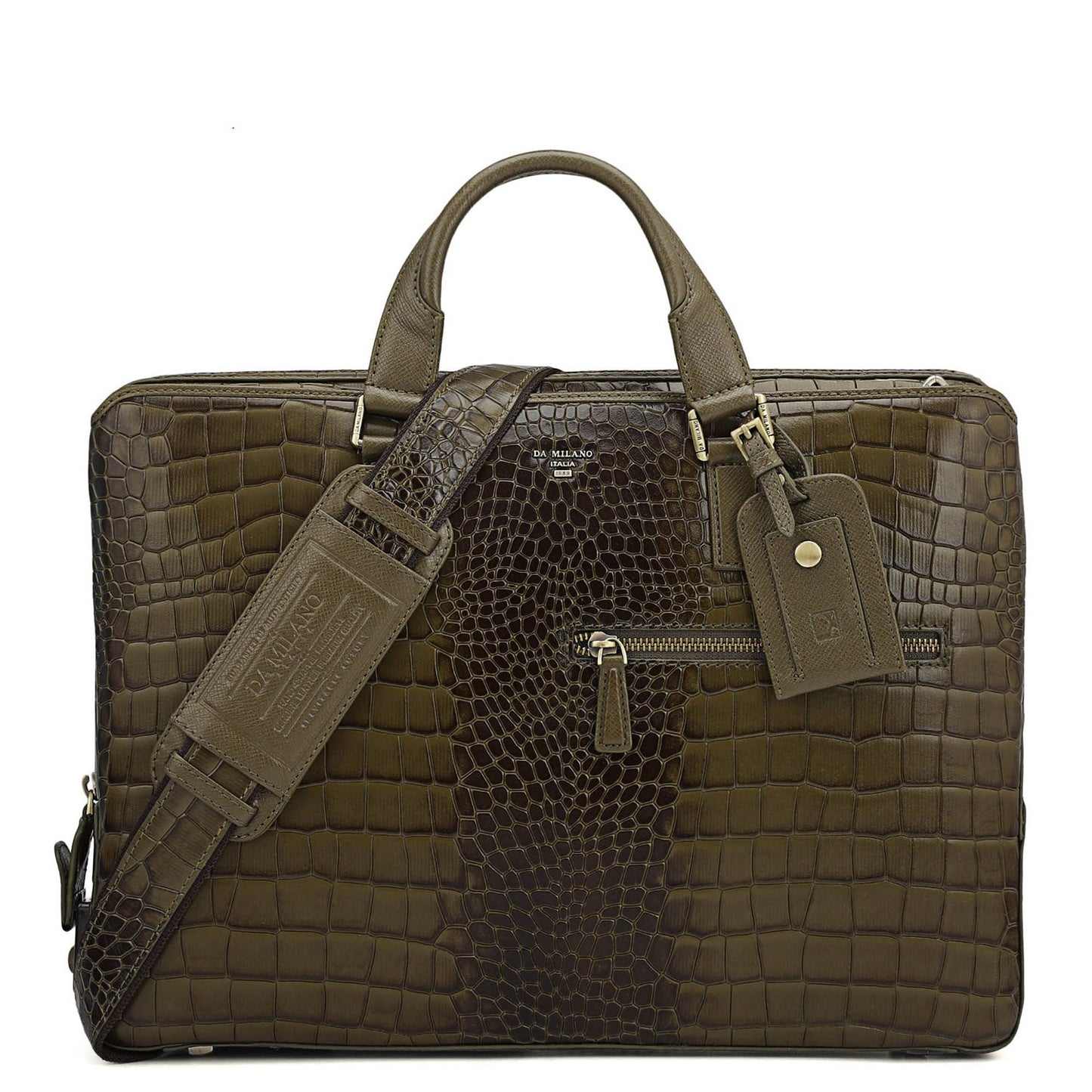 Croco Leather Laptop Bag - Military Green