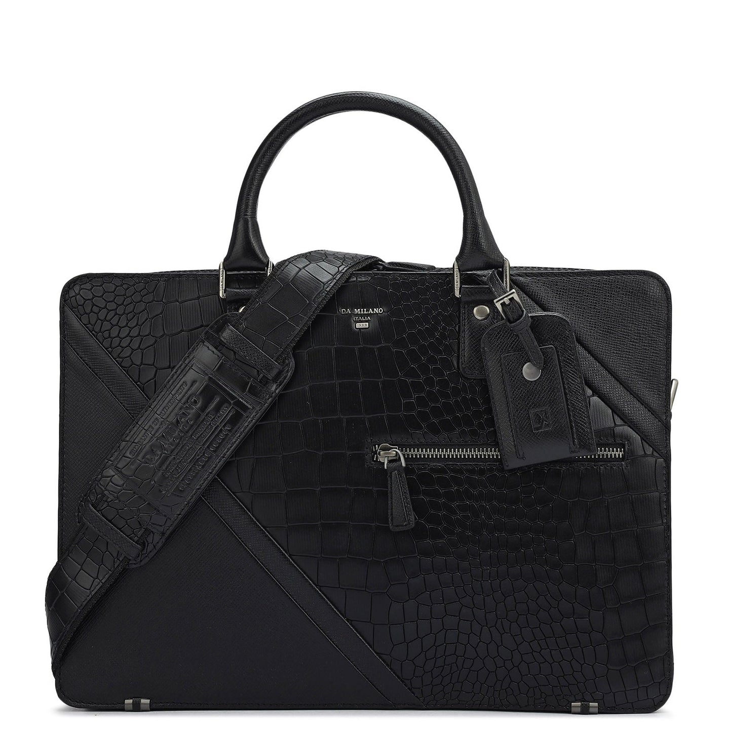 Croco Franzy Leather Laptop Bag - Black