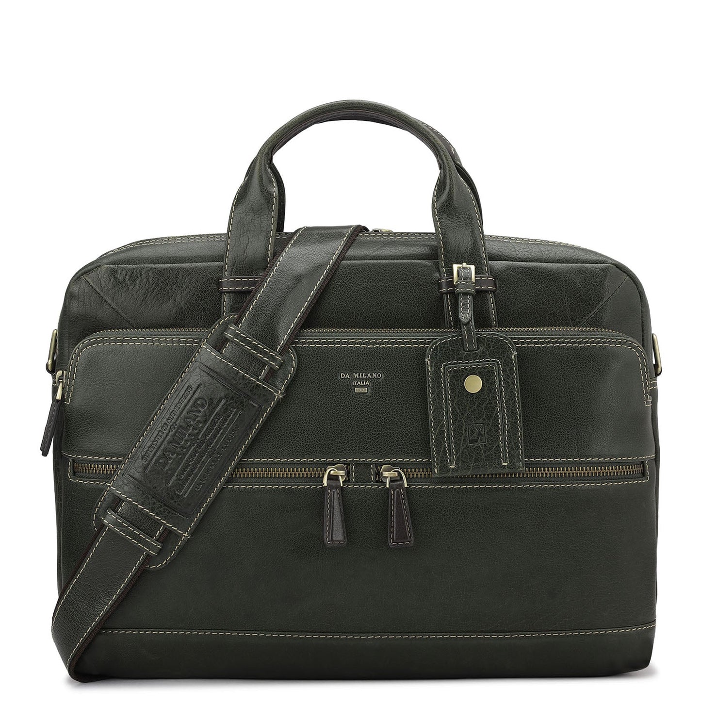 Elephant Pattern Leather Laptop Bag - Green