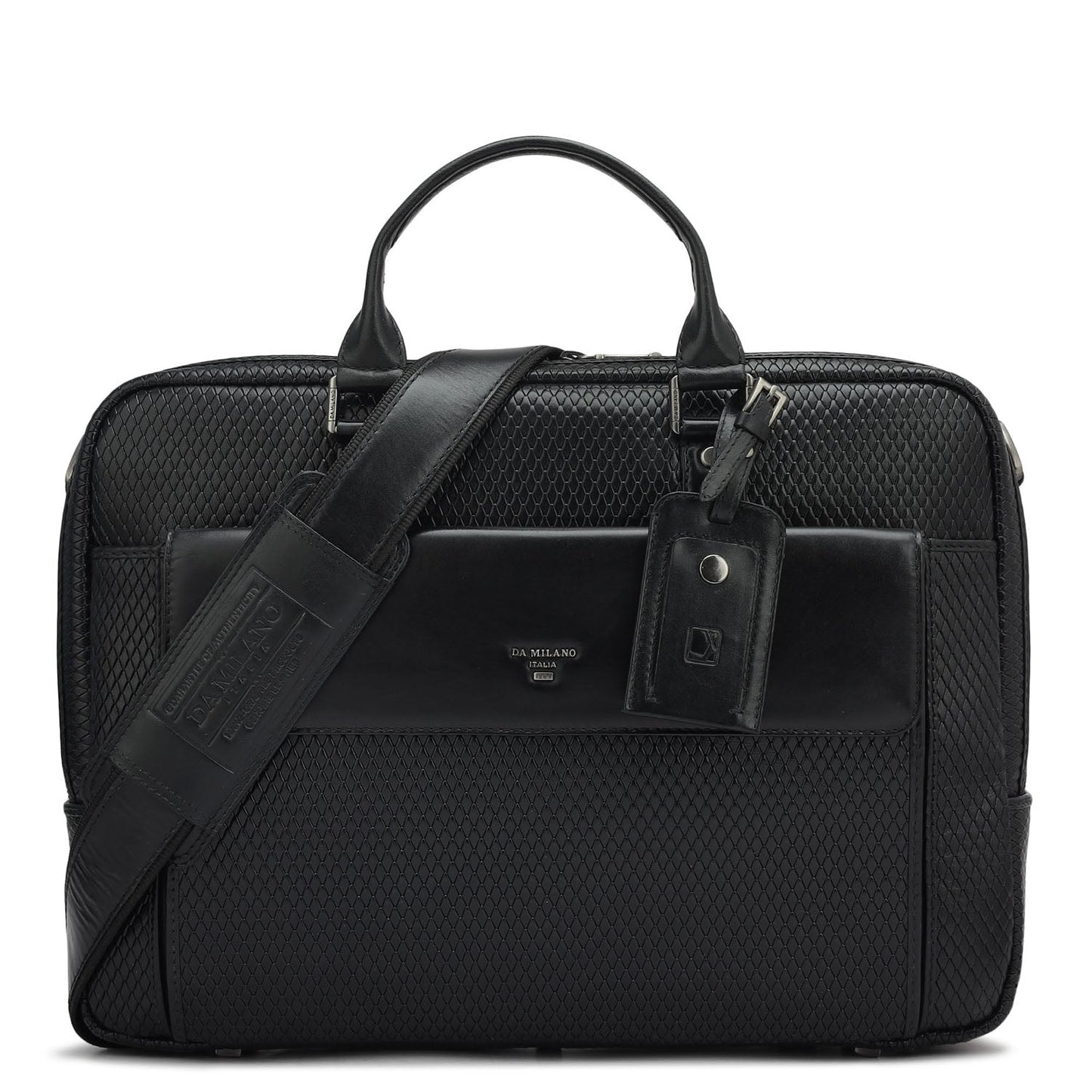 Mat Emboss Leather Laptop Bag - Black
