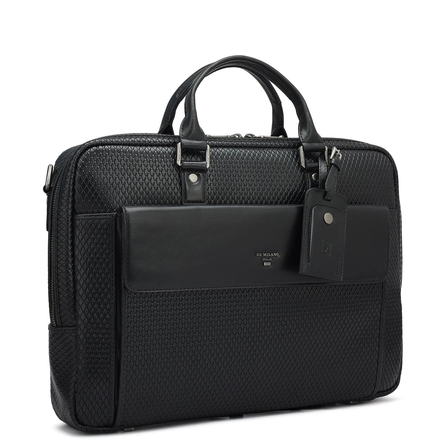 Mat Emboss Leather Laptop Bag - Black