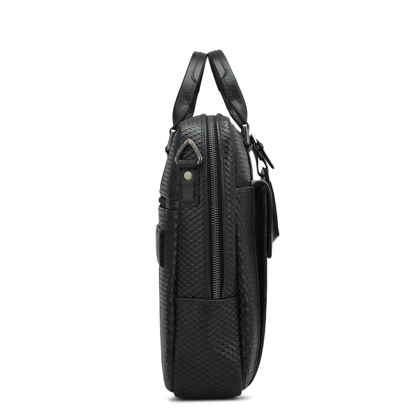 Mat Emboss Leather Laptop Bag - Black