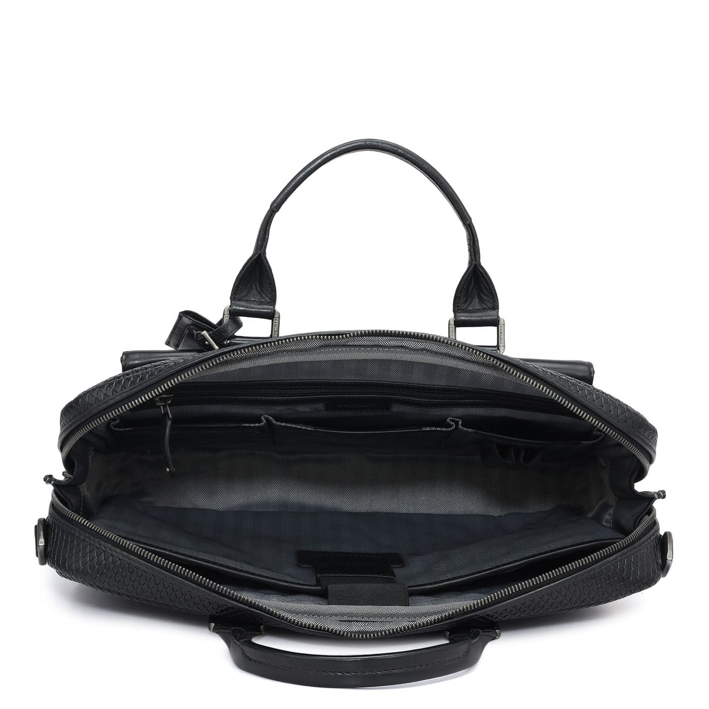 Mat Emboss Leather Laptop Bag - Black