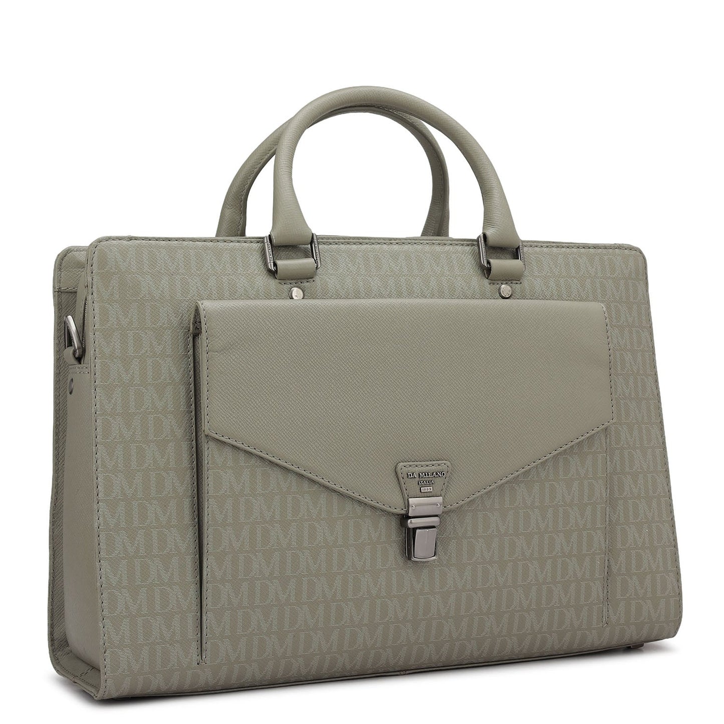 Monogram Franzy Leather Laptop Bag - Stone Grey