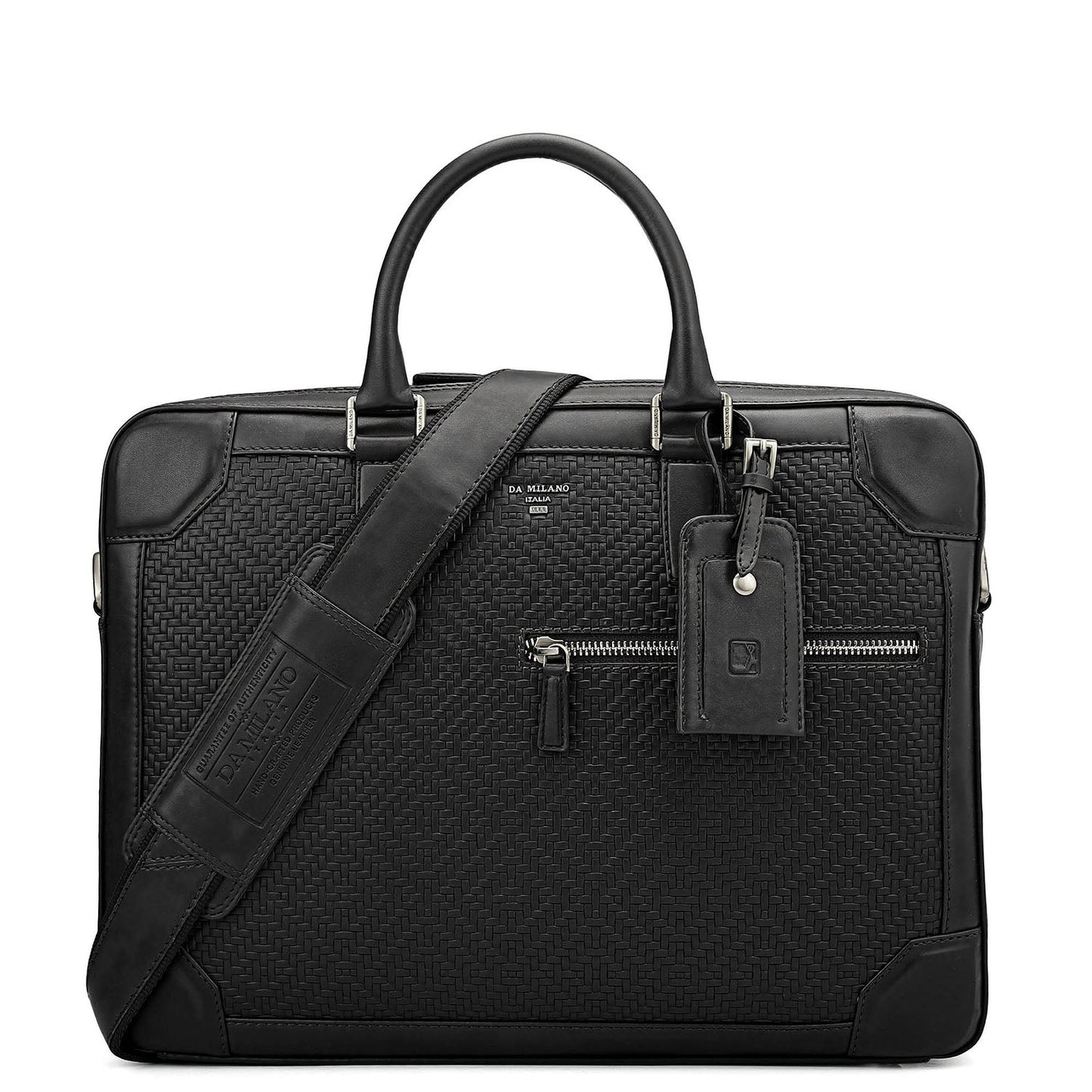 Mat Emboss Leather Laptop Bag - Black