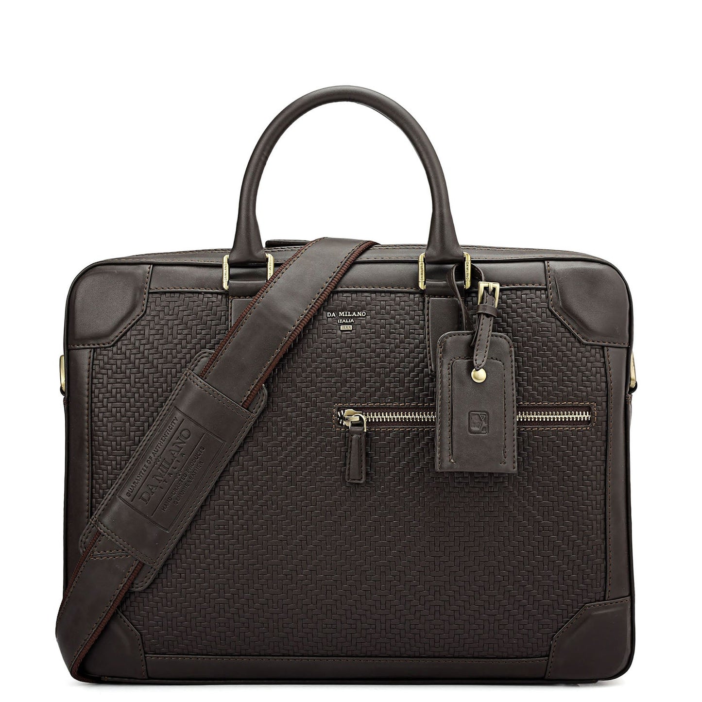 Mat Emboss Leather Laptop Bag - Brown