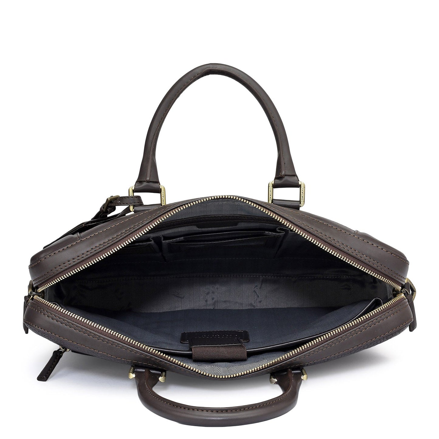Mat Emboss Leather Laptop Bag - Brown