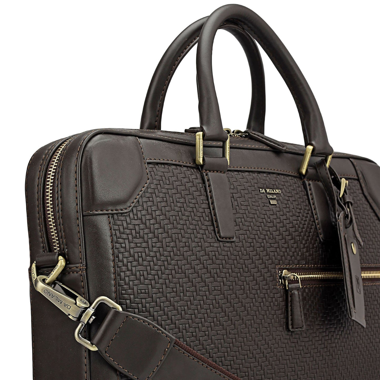 Mat Emboss Leather Laptop Bag - Brown