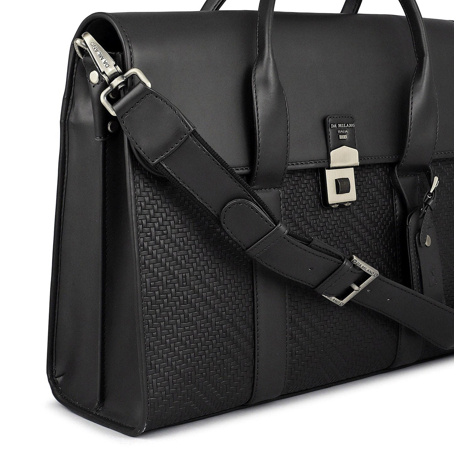 Mat Emboss Plain Leather Laptop Bag - Black
