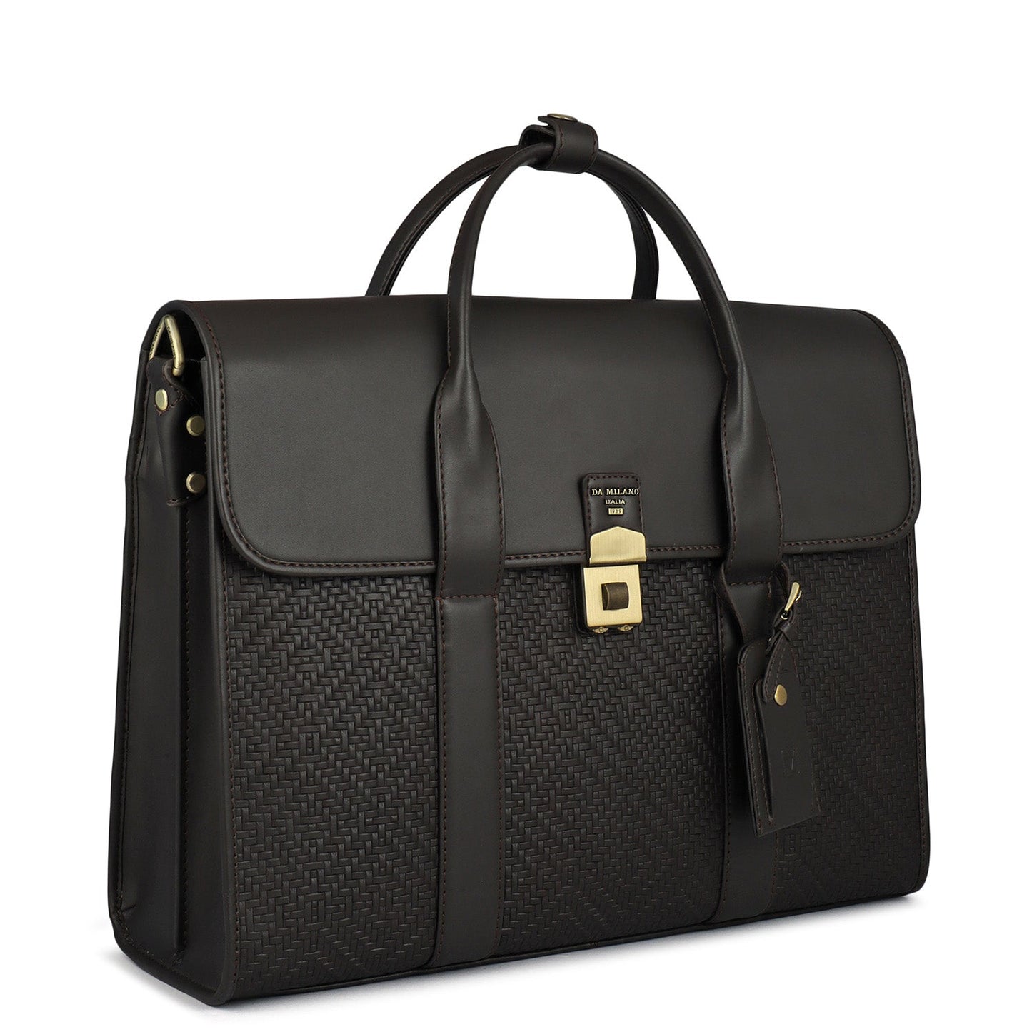 Mat Emboss Plain Leather Laptop Bag - Brown