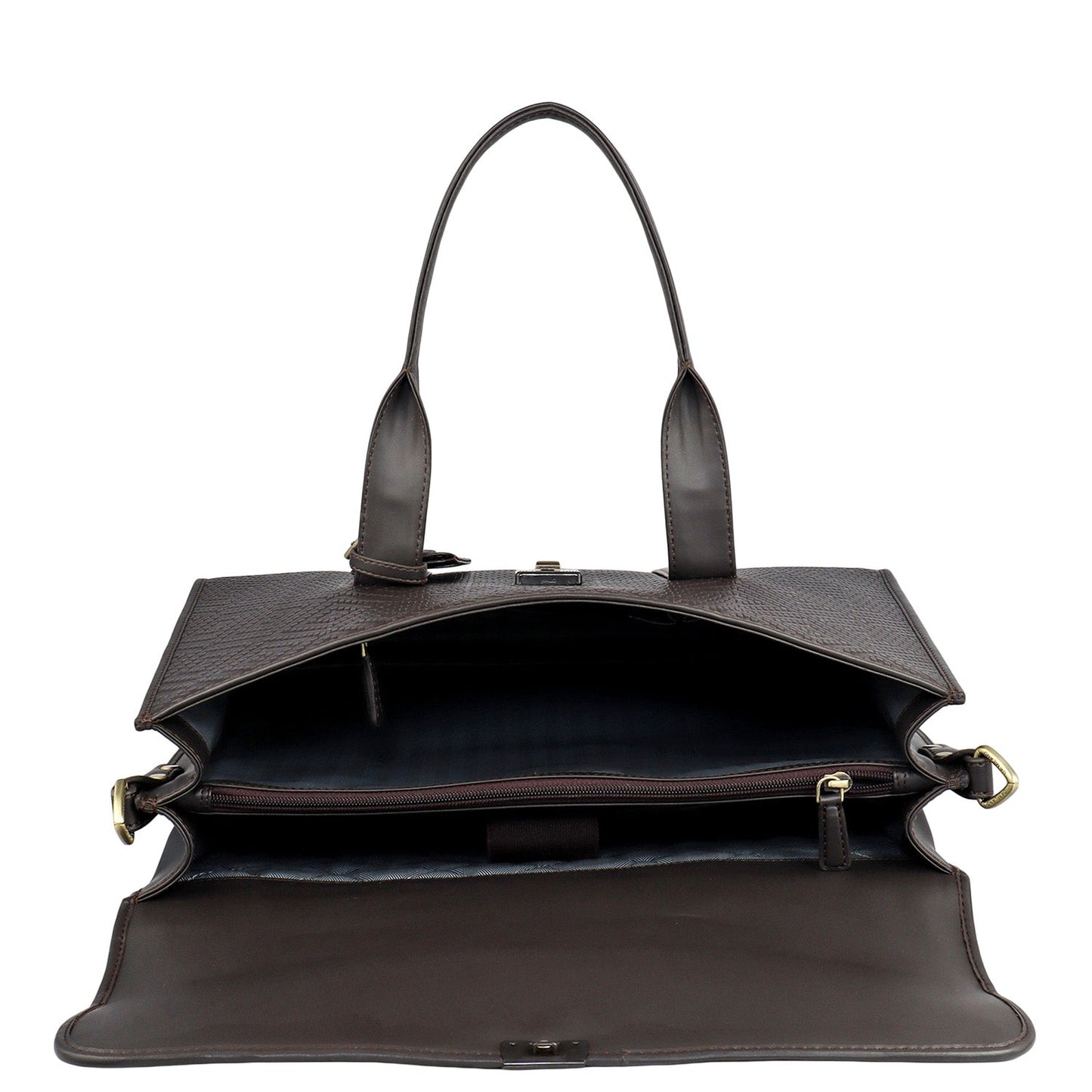 Mat Emboss Plain Leather Laptop Bag - Brown