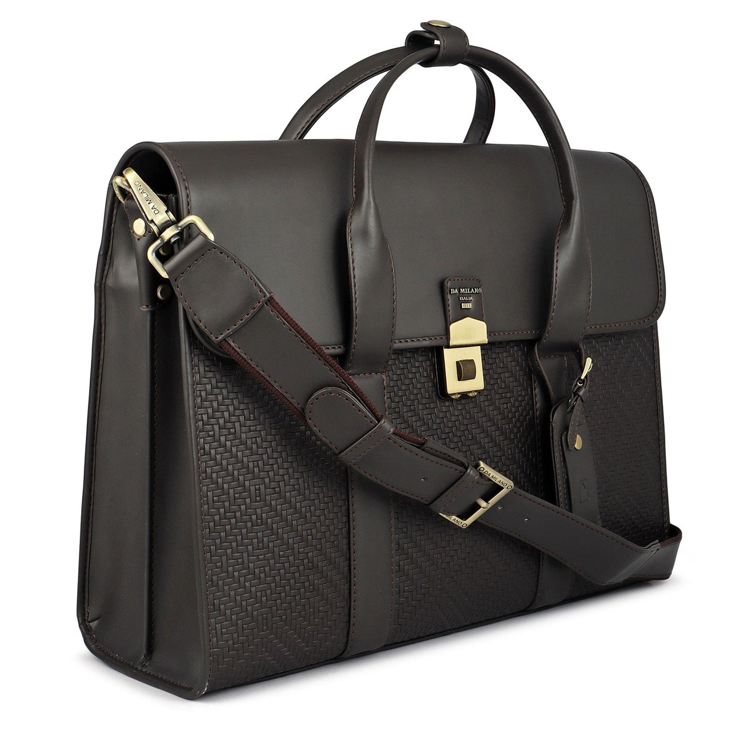 Mat Emboss Plain Leather Laptop Bag - Brown