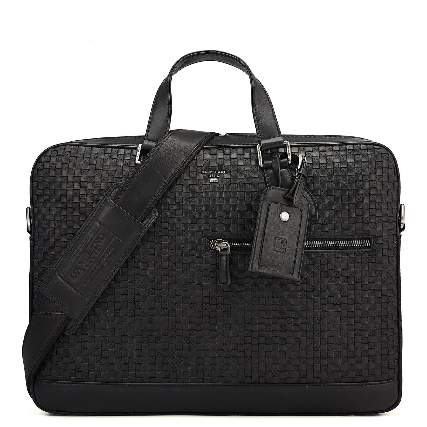 Mat Plain Leather Laptop Bag - Black