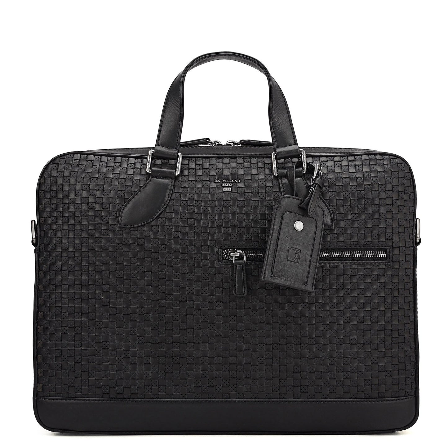 Mat Plain Leather Laptop Bag - Black