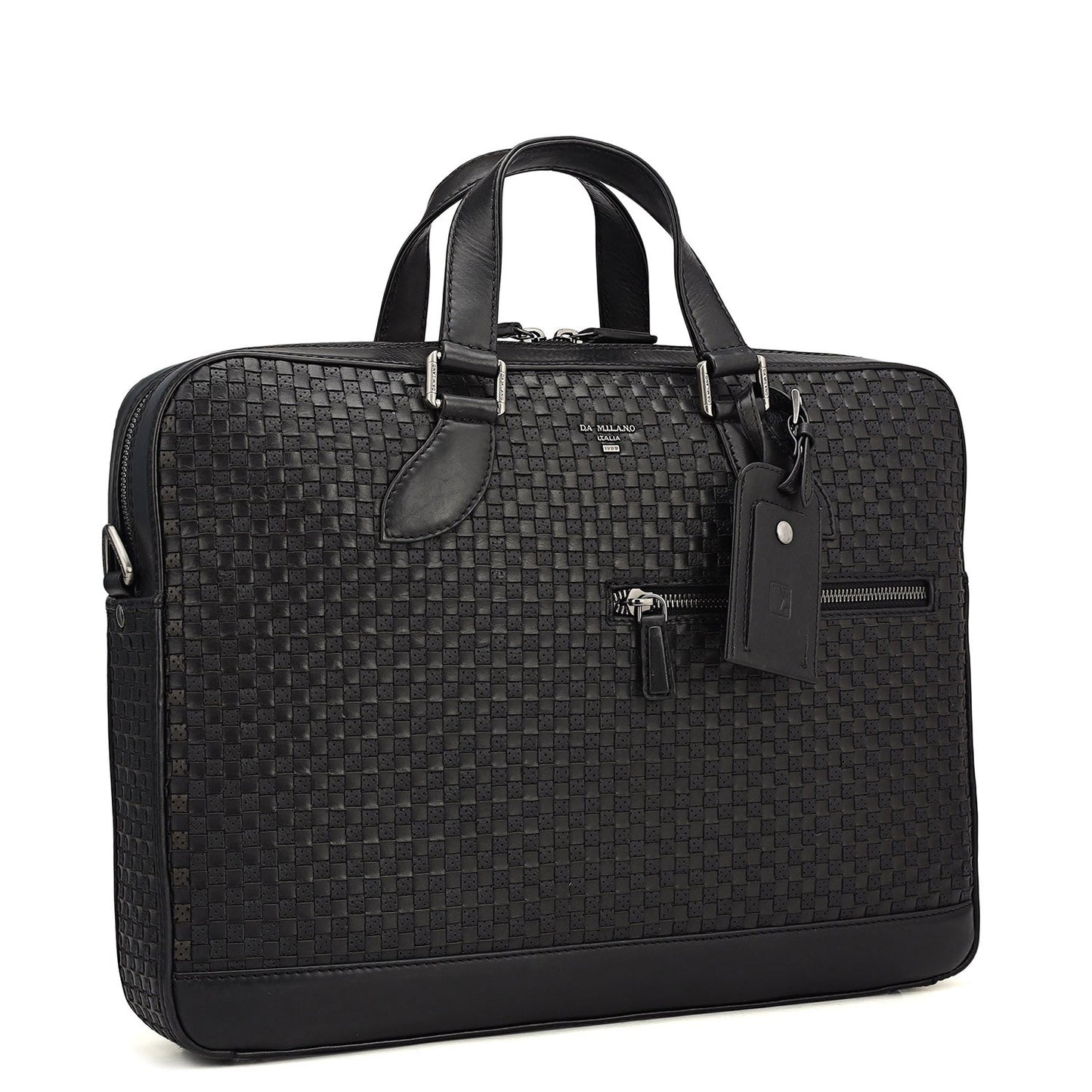 Mat Plain Leather Laptop Bag - Black