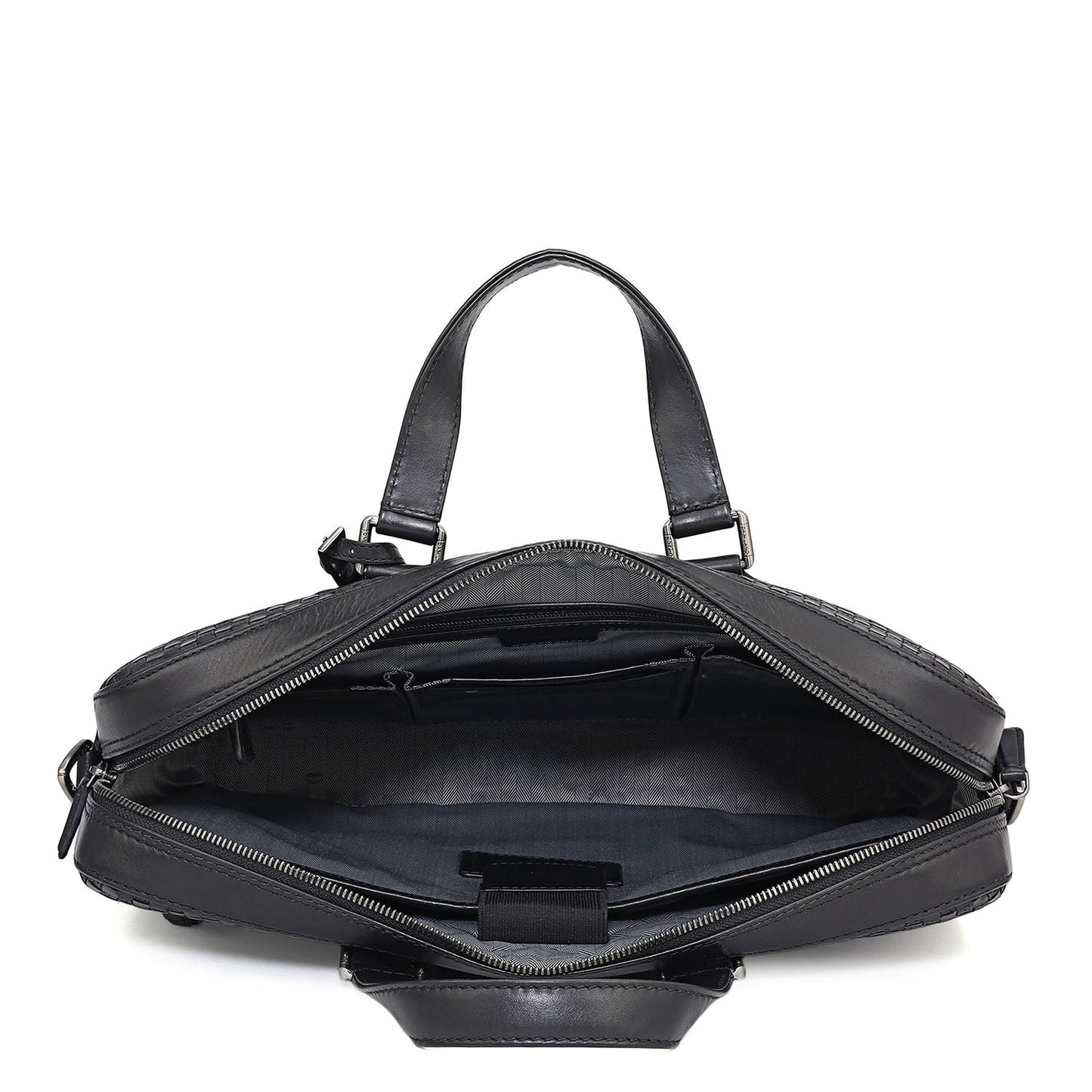 Mat Plain Leather Laptop Bag - Black