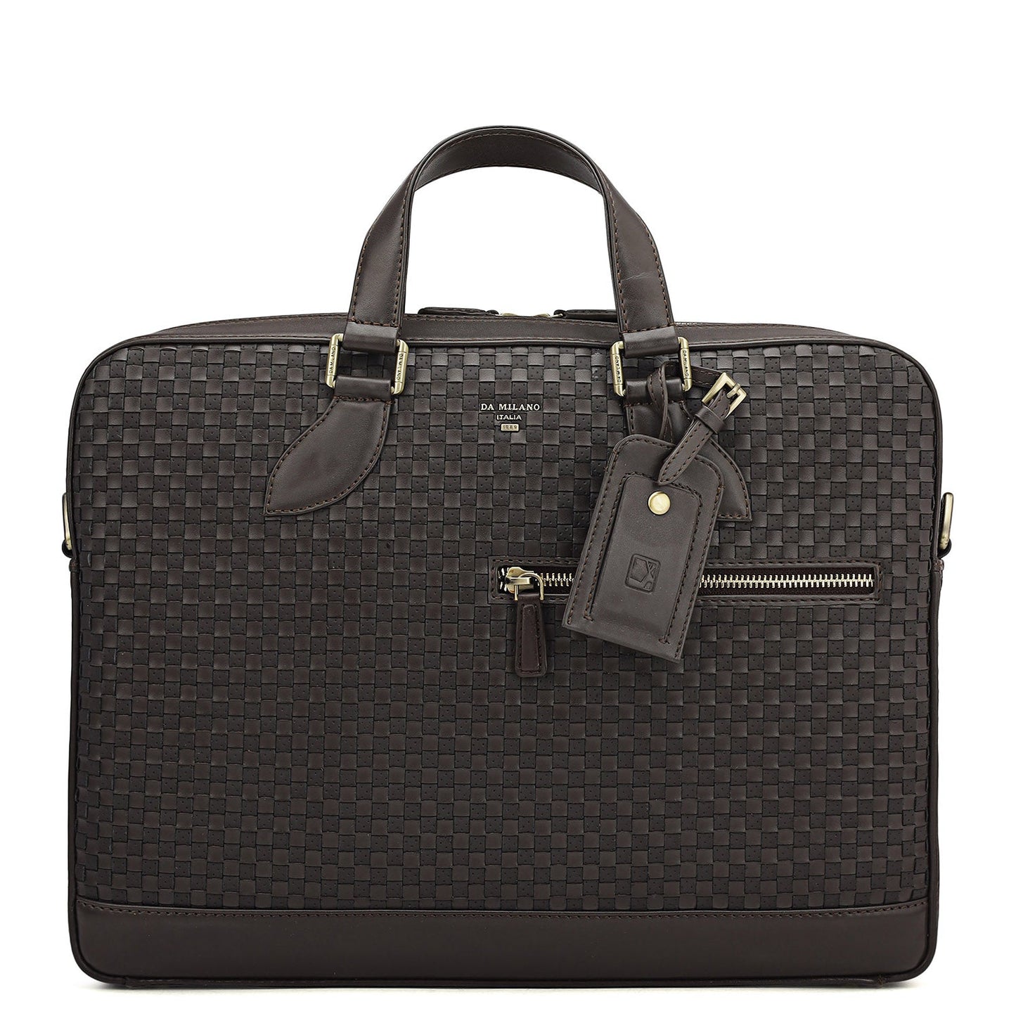 Mat Plain Leather Laptop Bag - Dark Brown