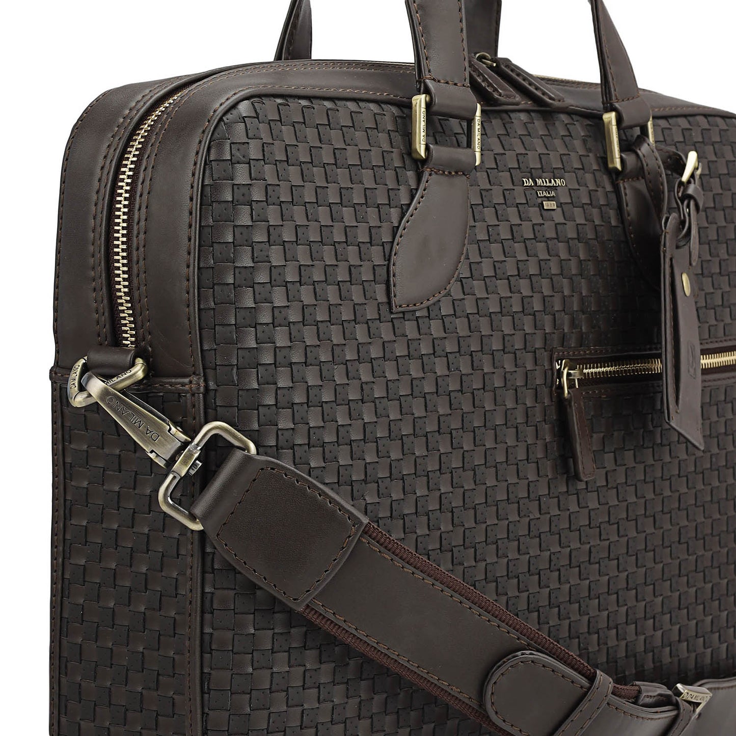 Mat Plain Leather Laptop Bag - Dark Brown