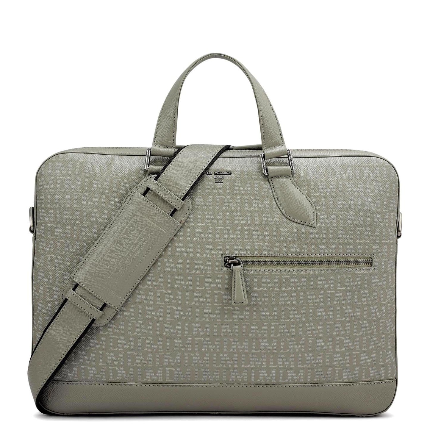 Monogram Franzy Leather Laptop Bag - Stone Grey