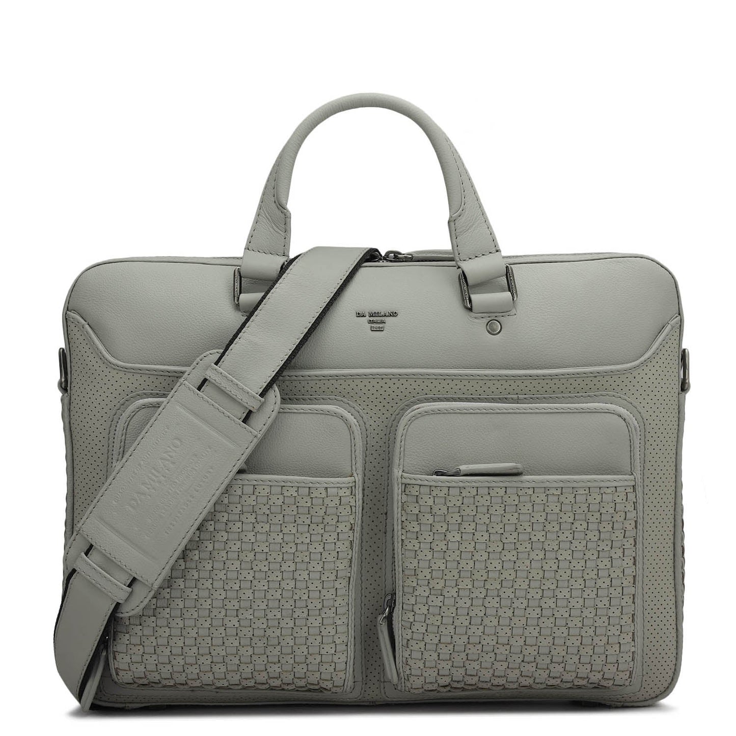 Punch Mat Leather Laptop Bag - Light Grey