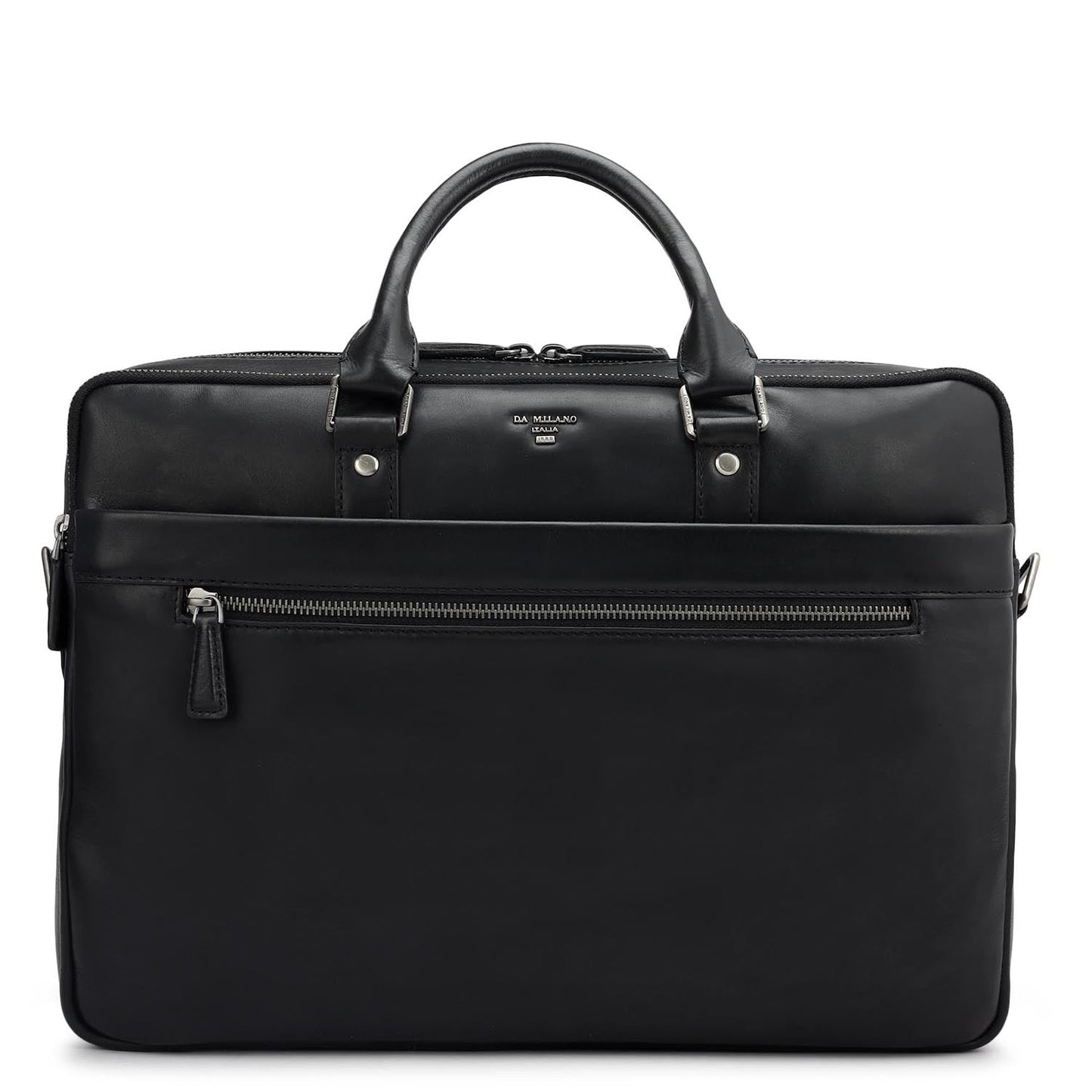 Plain Italian Leather Laptop Bag - Black