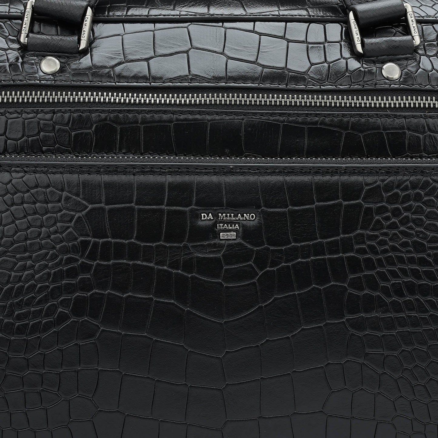 Croco Leather Laptop Bag - Black
