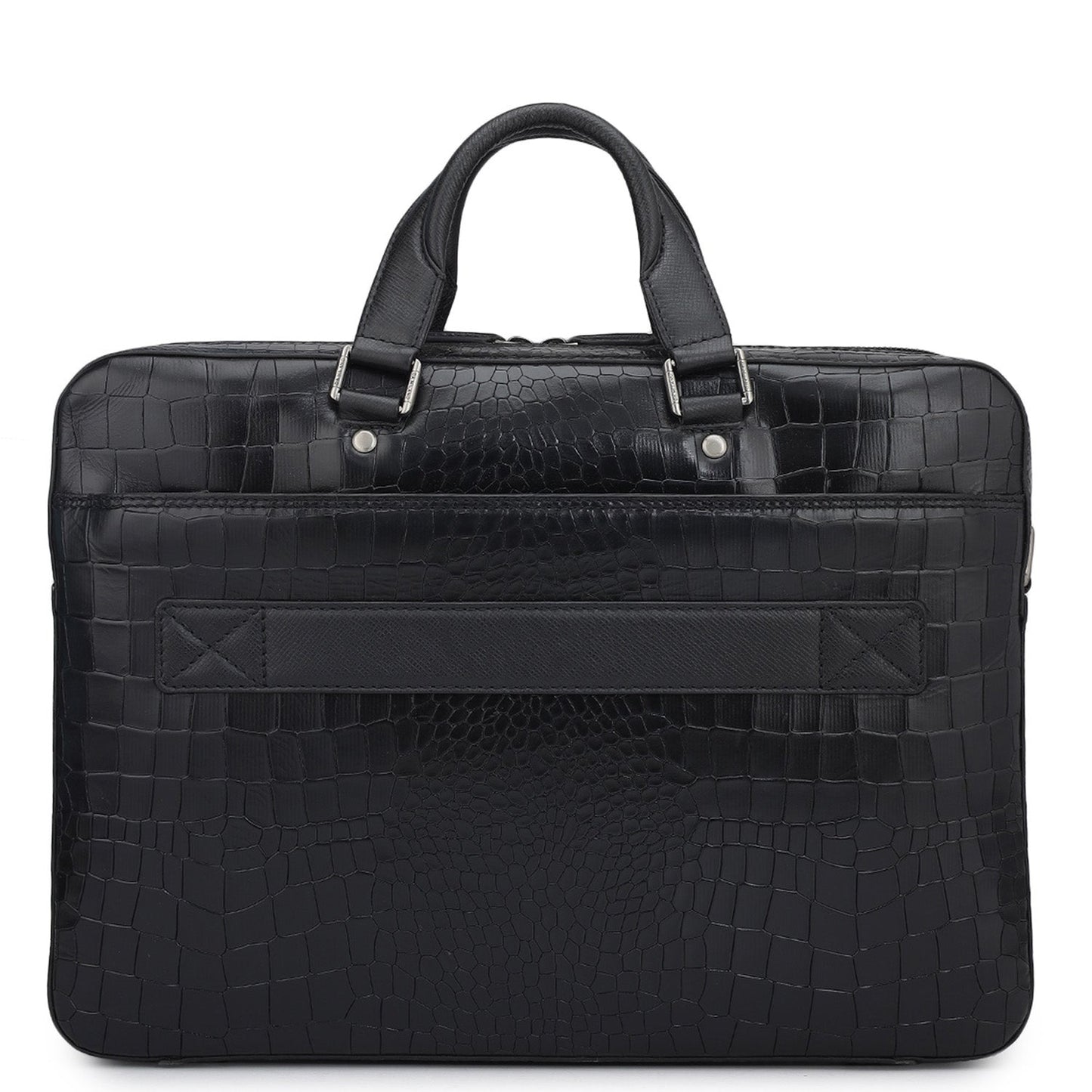 Croco Leather Laptop Bag - Black