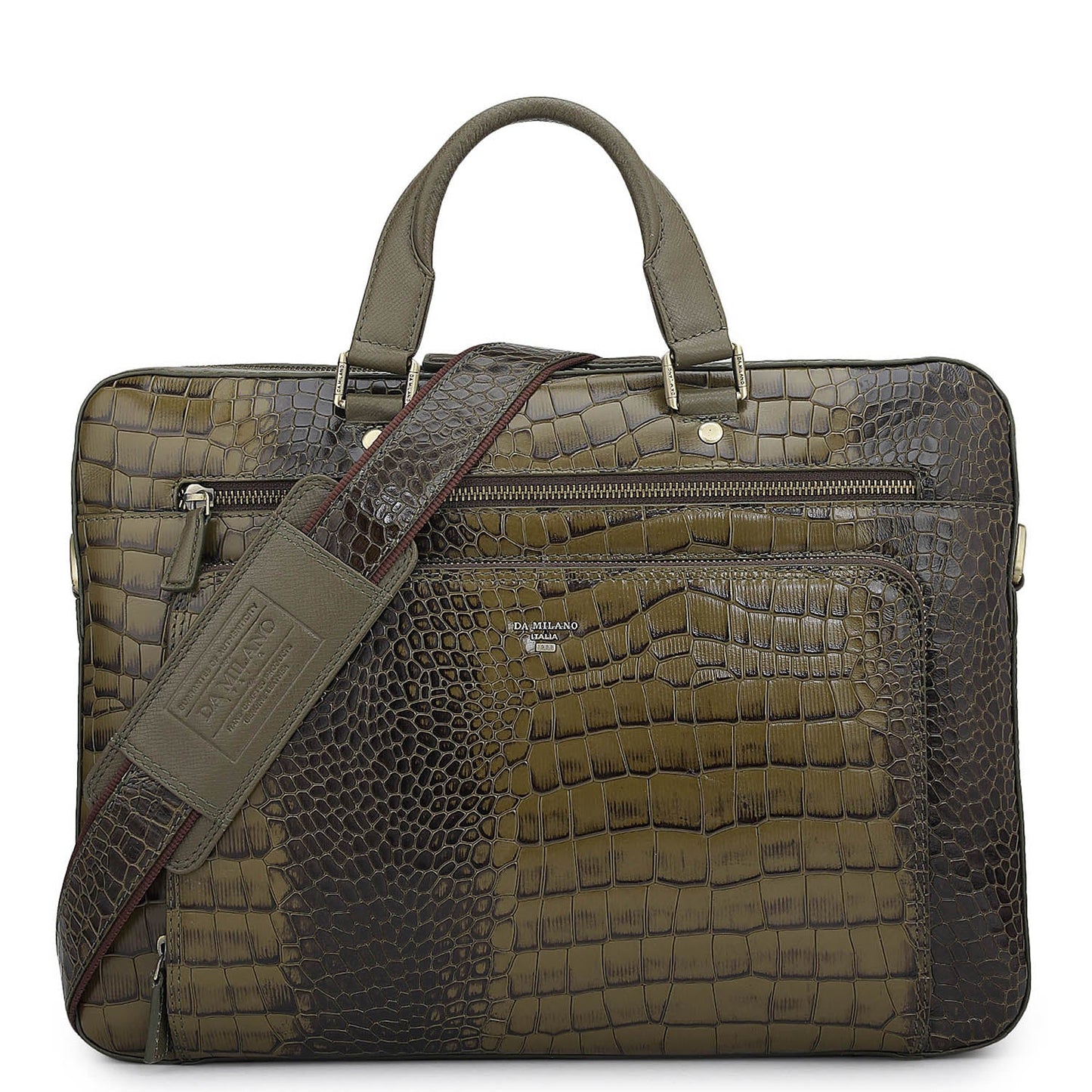 Croco Leather Laptop Bag - Military Green