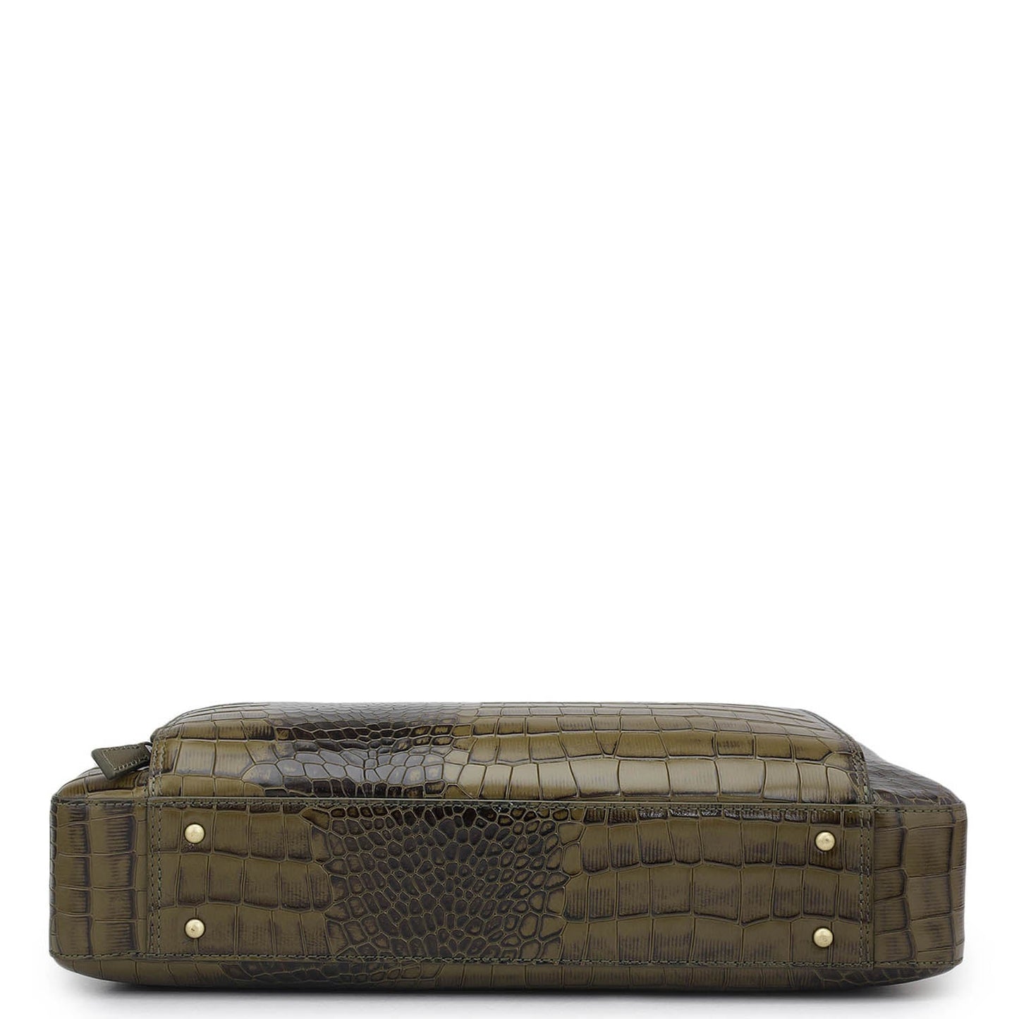 Croco Leather Laptop Bag - Military Green