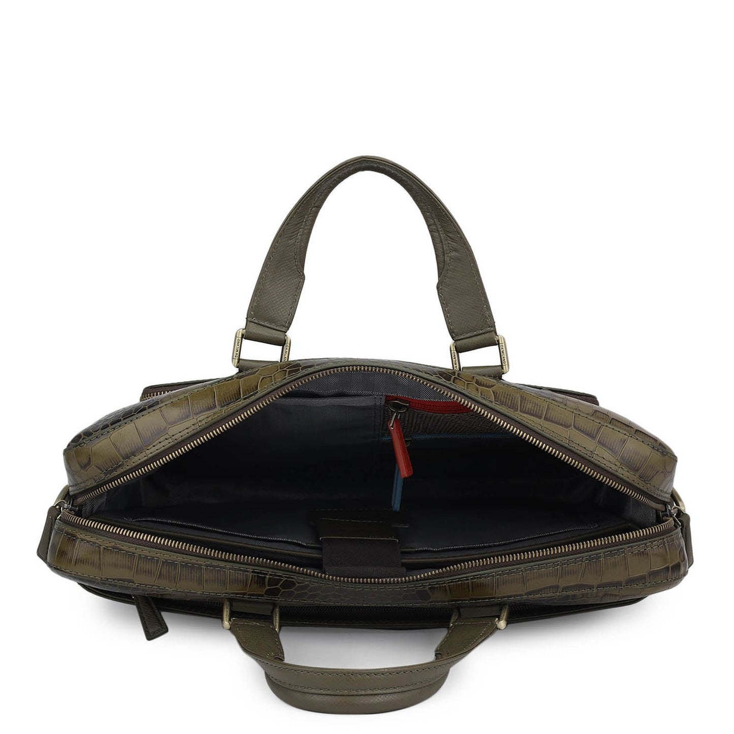 Croco Leather Laptop Bag - Military Green