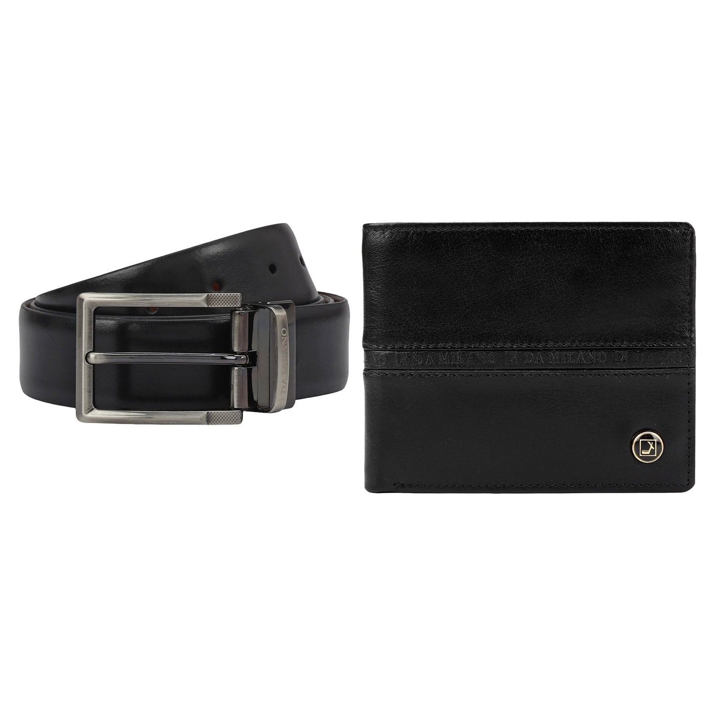 Black Plain Leather Mens Wallet & Belt Gift Set
