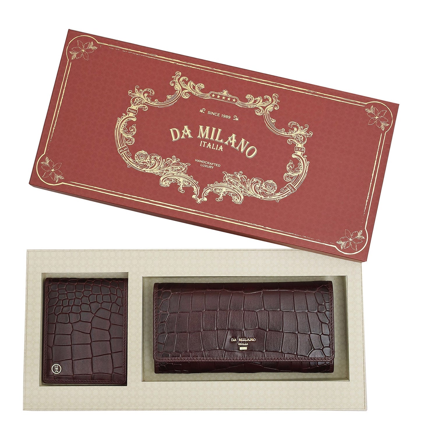 Wine Croco Leather Mens & Ladies Wallet Gift Set