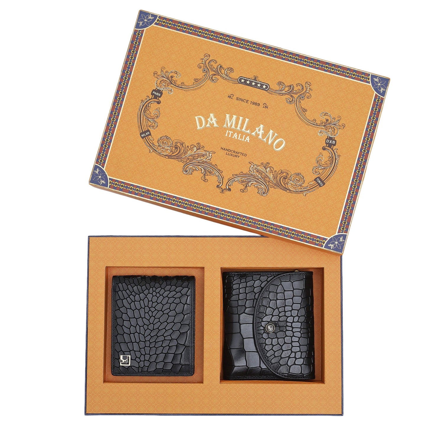Black Croco Leather Mens & Ladies Wallet Gift Set