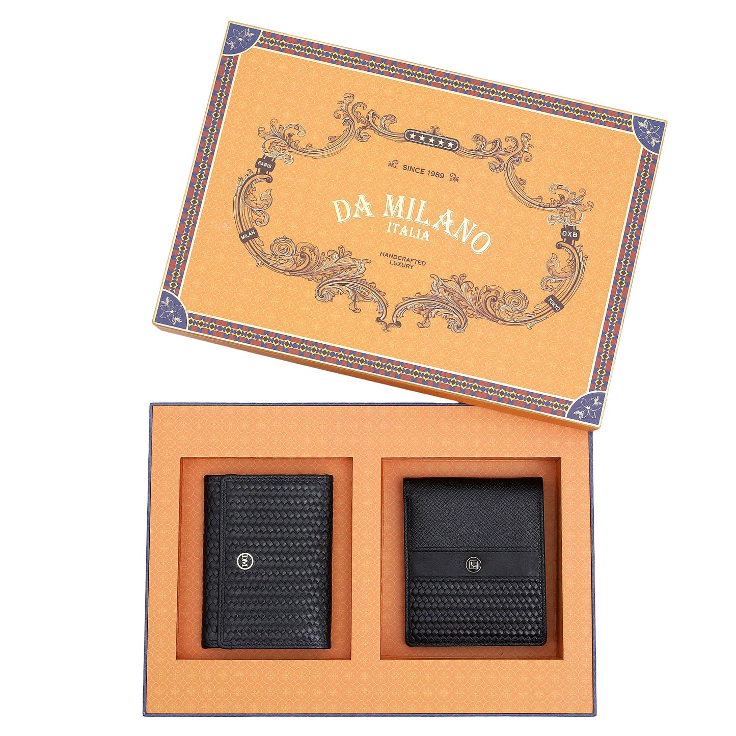 Black Franzy Mat-Emboss Leather Mens Wallet & Card Case Gift Set