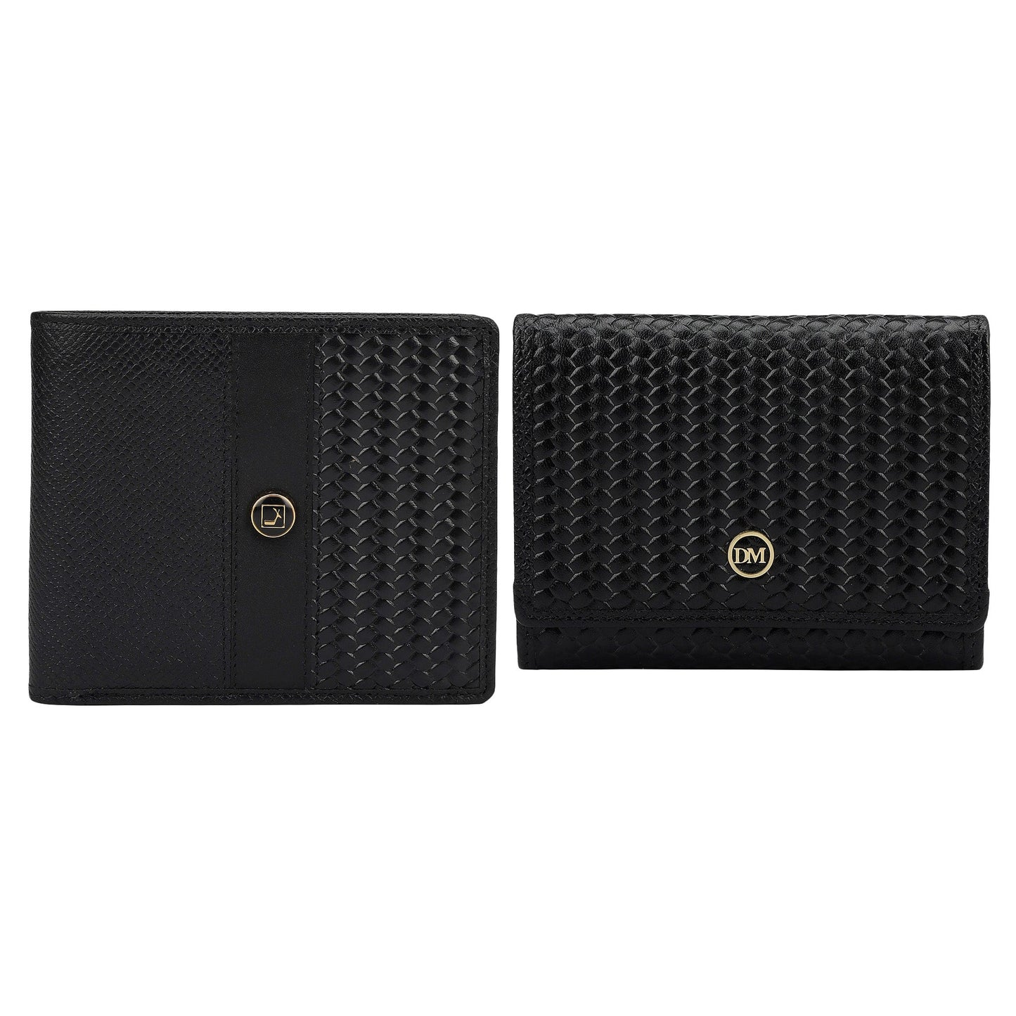 Black Franzy Mat-Emboss Leather Mens Wallet & Card Case Gift Set