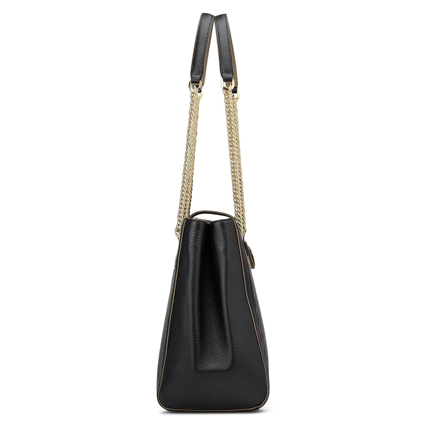 Medium Wax Stripe Leather Shoulder Bag - Black