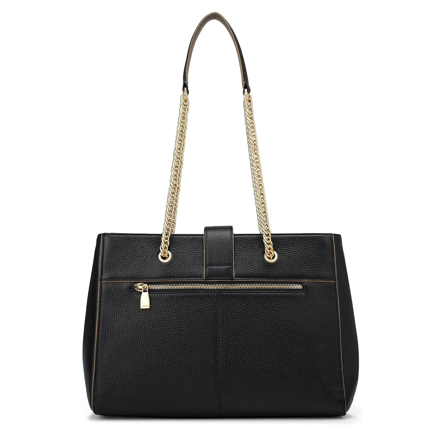 Medium Wax Stripe Leather Shoulder Bag - Black