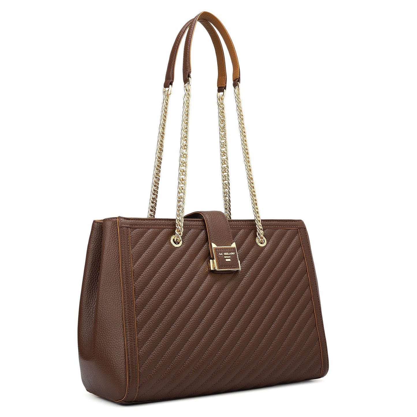 Medium Wax Stripe Leather Shoulder Bag - Espresso