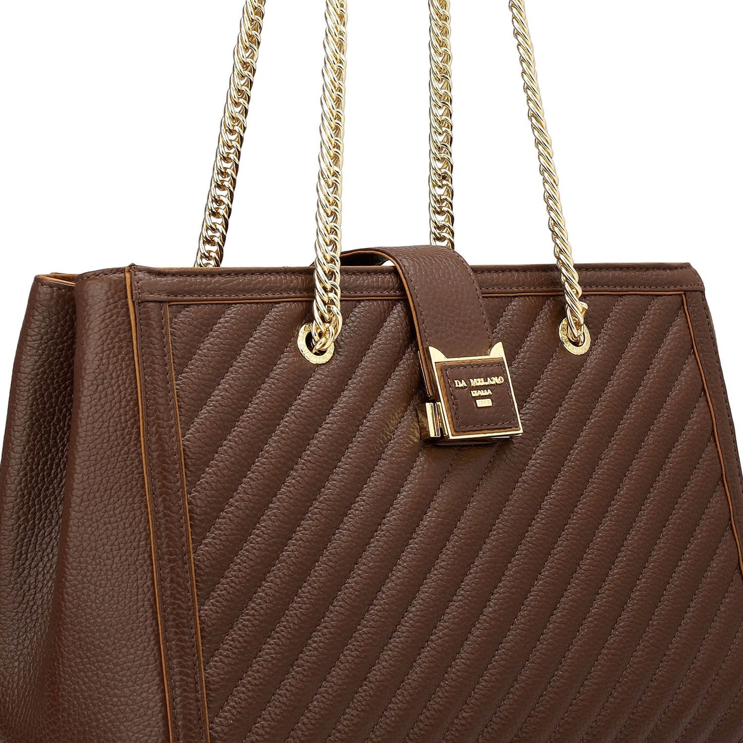 Medium Wax Stripe Leather Shoulder Bag - Espresso