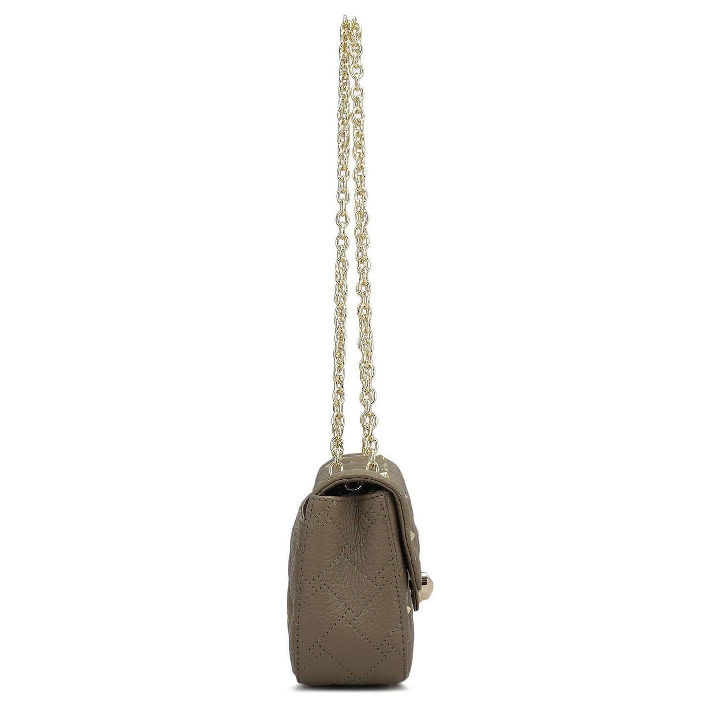 Small Quilting Leather Shoulder Bag - Greyish Taupe